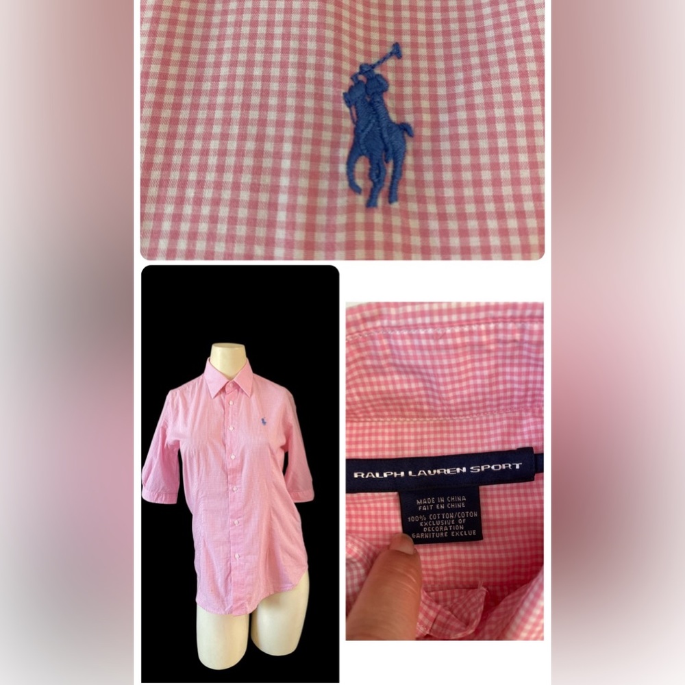 Ralph Lauren Sport Button Down Short Sleeve Shirt Women’s 4 Cotton Check print